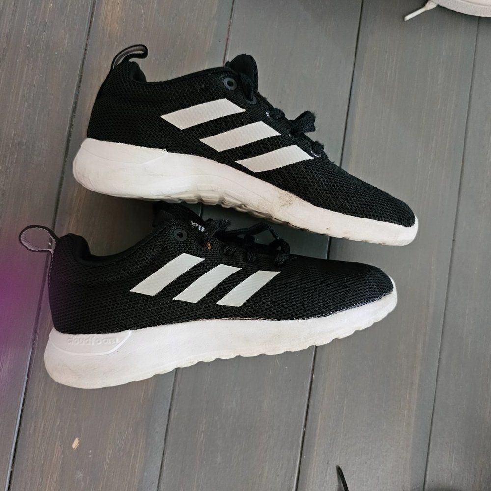 Adidas Cloud Foam Kids Lite Racer CLN Running Lace Up Mesh Sneakers Black Size 4